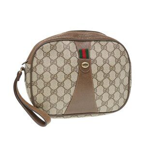 GUCCI GG Supreme Web Sherry Line Clutch Bag PVC Beige Red